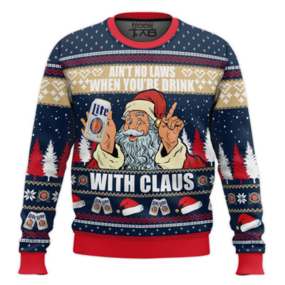 Drink Miller Lite With Claus Ugly Christmas Sweater