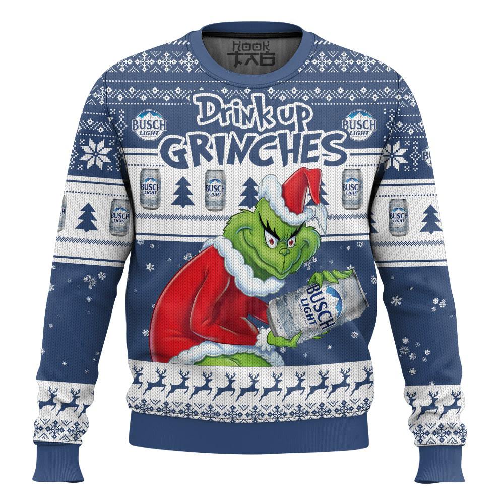 Hooktab Drink Up Grinches Busch Light Ugly Christmas Sweater Hooktab Drink Up Grinches Busch Light Ugly Christmas Sweater