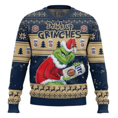 Drink Up Grinches Miller Lite Ugly Christmas Sweater