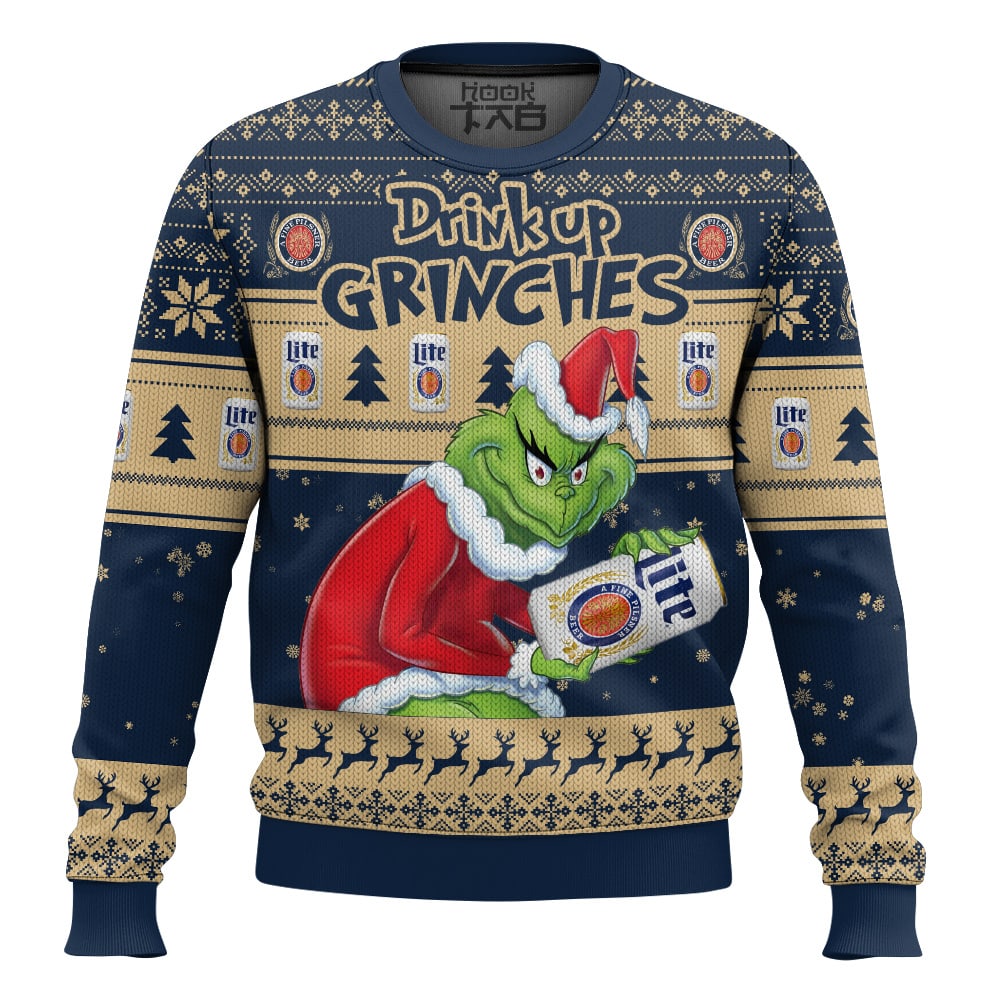 Hooktab Drink Up Grinches Miller Lite Ugly Christmas Sweater Hooktab Drink Up Grinches Miller Lite Ugly Christmas Sweater