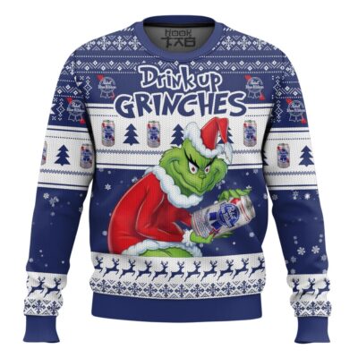 Drink Up Grinches Pabst Blue Ribbon Ugly Christmas Sweater