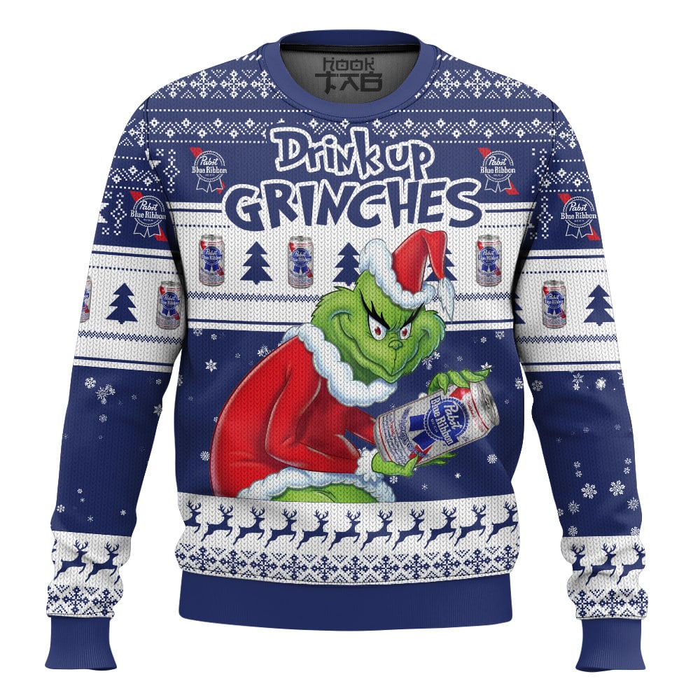 Hooktab Drink Up Grinches Pabst Blue Ribbon Ugly Christmas Sweater Hooktab Drink Up Grinches Pabst Blue Ribbon Ugly Christmas Sweater
