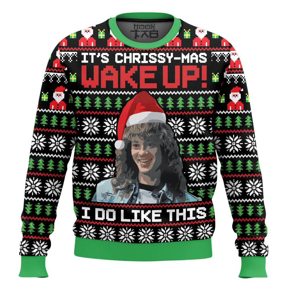 Hooktab Eddie Munson It's Chrissy-mas Stranger Things Ugly Christmas Sweater Hooktab Eddie Munson It's Chrissy-mas Stranger Things Ugly Christmas Sweater
