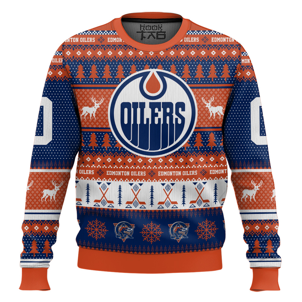 Hooktab Edmonton Oilers - Custom Name And Number Ugly Sweater Hooktab Edmonton Oilers - Custom Name And Number Ugly Sweater