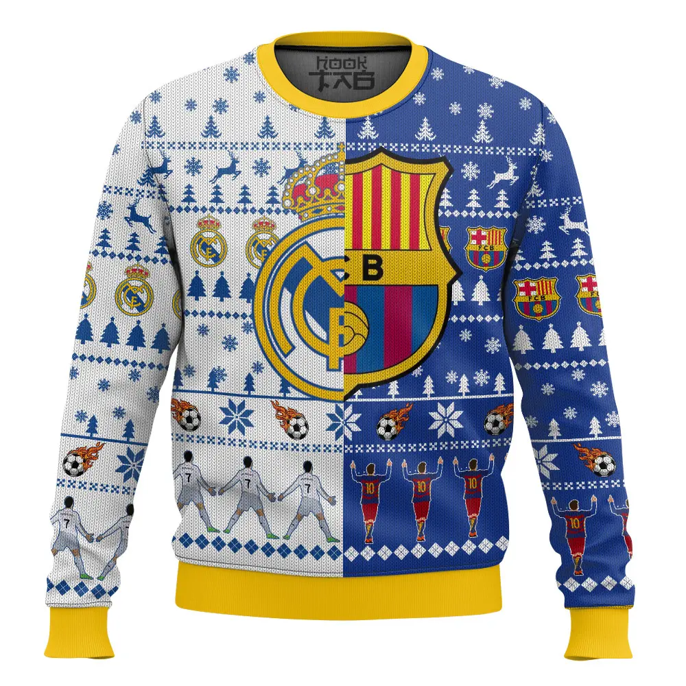 Hooktab El Clasico Barcelona vs Real Madrid Ugly Christmas Sweater Hooktab El Clasico Barcelona vs Real Madrid Ugly Christmas Sweater