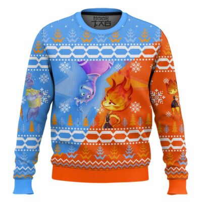 Ember And Wave Elemental Ugly Christmas Sweater