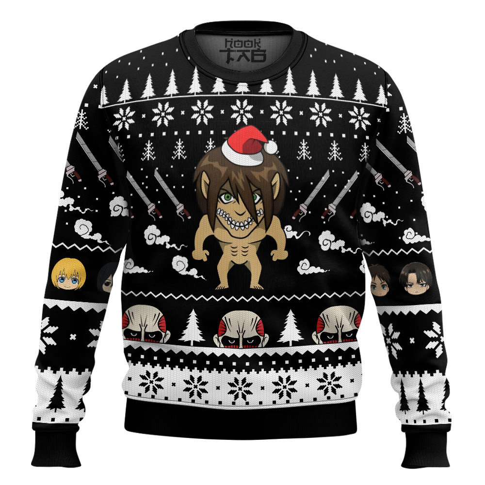 Hooktab Eren Attack On Titan Ugly Christmas Sweater Hooktab Eren Attack On Titan Ugly Christmas Sweater