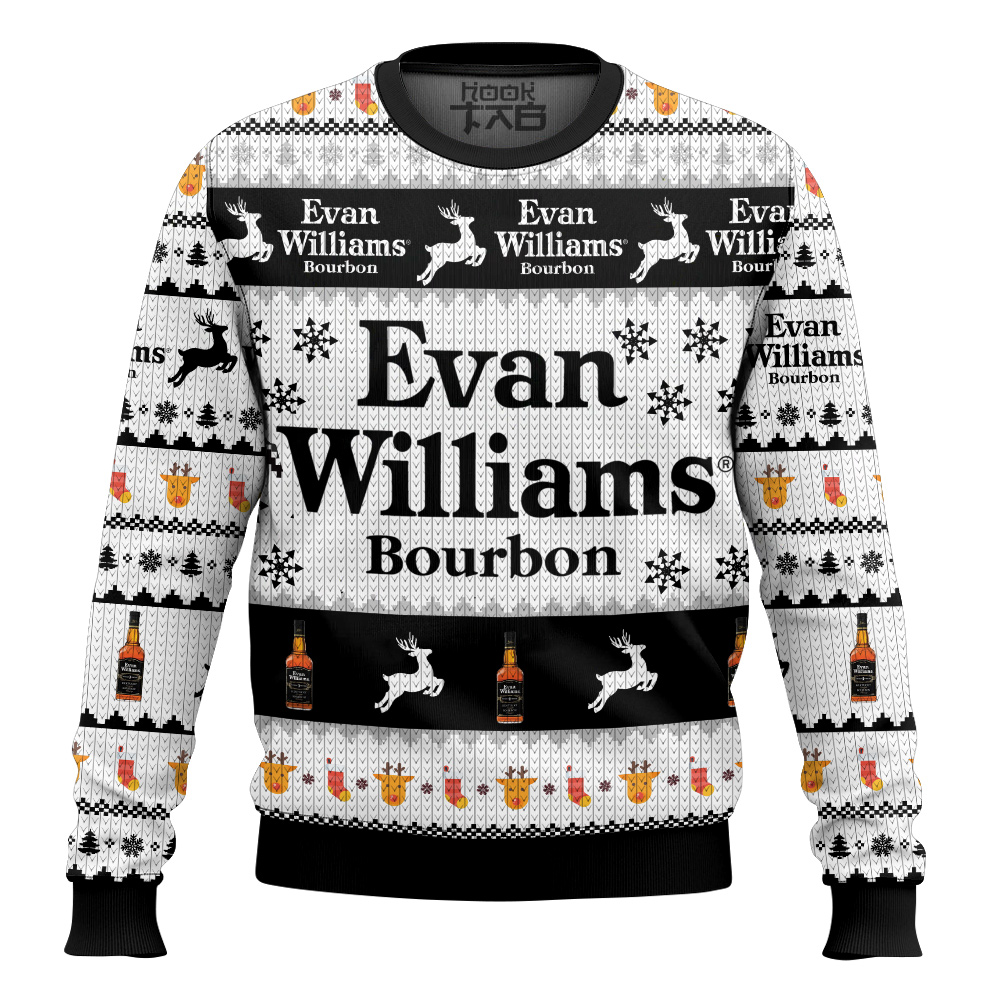 Hooktab Evan Williams Bourbon Ugly Christmas Sweater Hooktab Evan Williams Bourbon Ugly Christmas Sweater