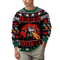 Hooktab Fa-La-La-La Catzila Ugly Christmas Sweater