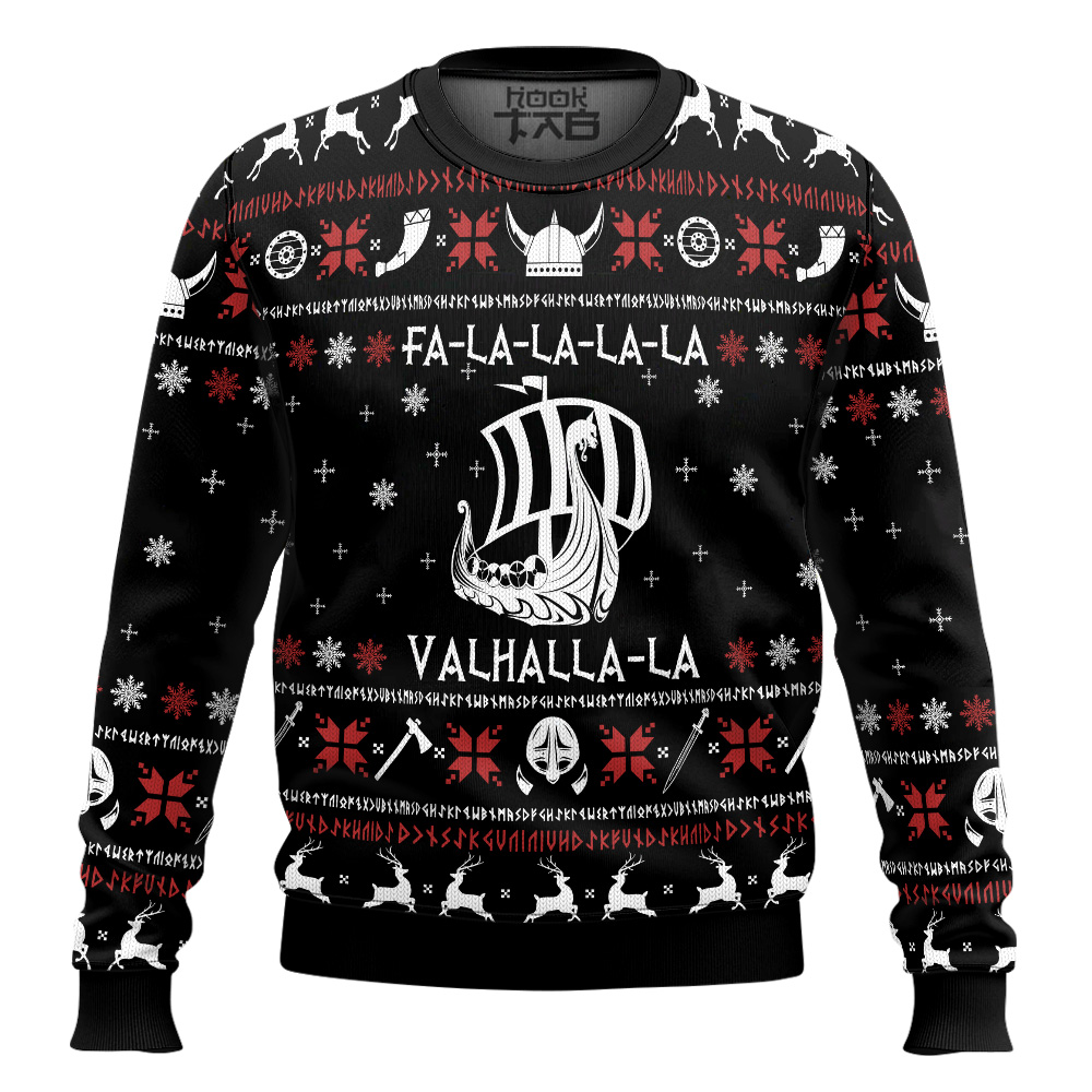 Hooktab Fa-La-La Valhalla-La Viking Ugly Christmas Sweater Hooktab Fa-La-La Valhalla-La Viking Ugly Christmas Sweater