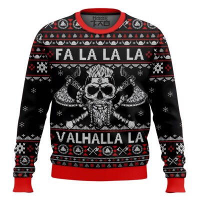 Fa La La Valhalla Viking Skull Ugly Christmas Sweater