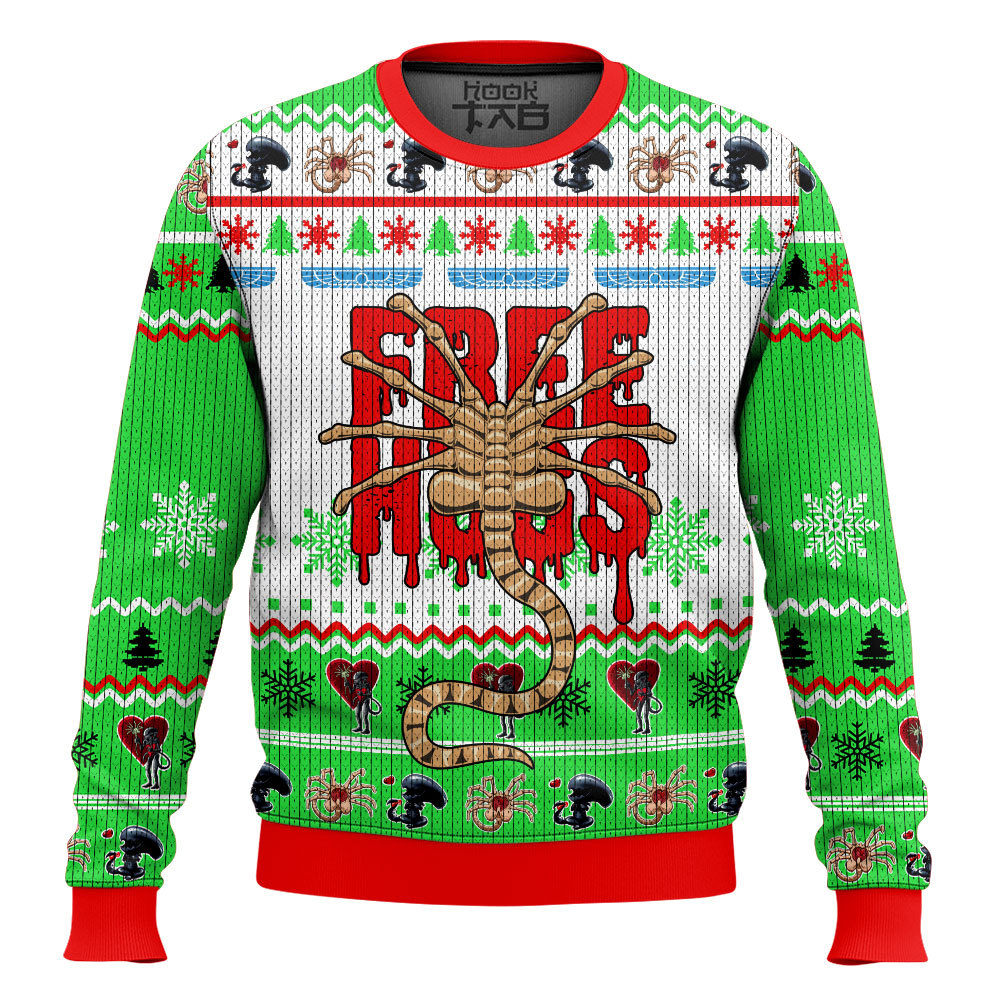Hooktab Facehugger Free Hugs Alien Ugly Christmas Sweater Hooktab Facehugger Free Hugs Alien Ugly Christmas Sweater