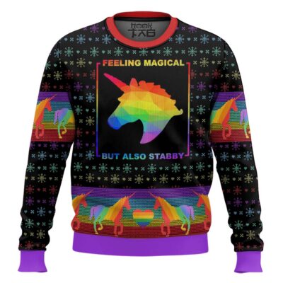 Feeling Magical But Also Stabby LGBT Support Ugly Christmas Sweater