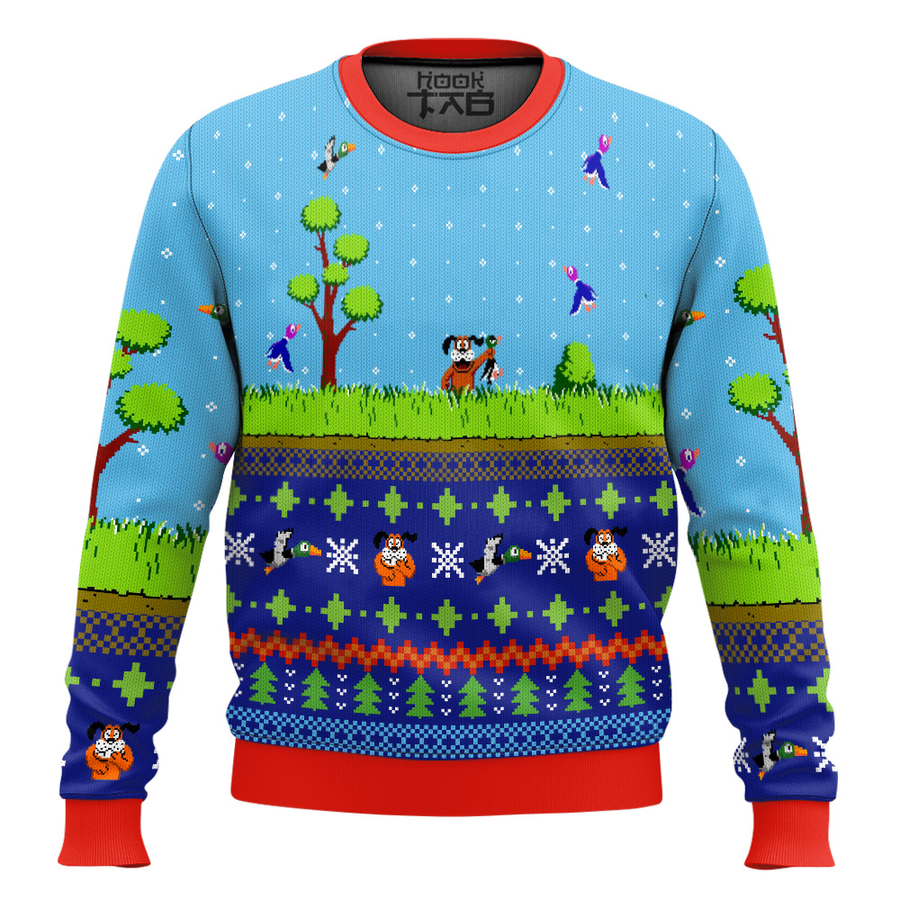 Hooktab Festive Duck Hunt Ugly Christmas Sweater Hooktab Festive Duck Hunt Ugly Christmas Sweater
