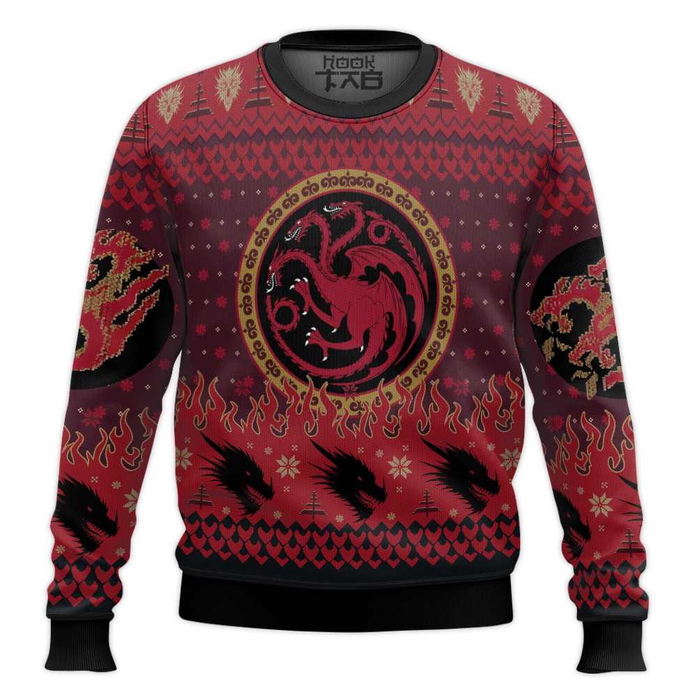 Hooktab Fire And Blood Targaryen Dragon Game Of Throne Ugly Christmas Sweater Hooktab Fire And Blood Targaryen Dragon Game Of Throne Ugly Christmas Sweater