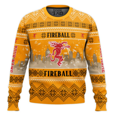 Fireball Cinnamon Whisky - Custom Name Ugly Christmas Sweater