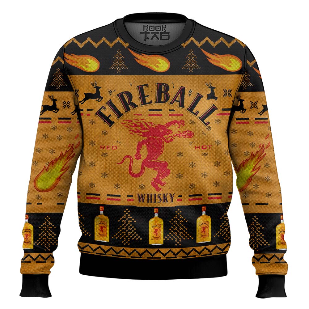 Hooktab Fireball Red Hot Cinnamon Whisky Ugly Christmas Sweater Hooktab Fireball Red Hot Cinnamon Whisky Ugly Christmas Sweater