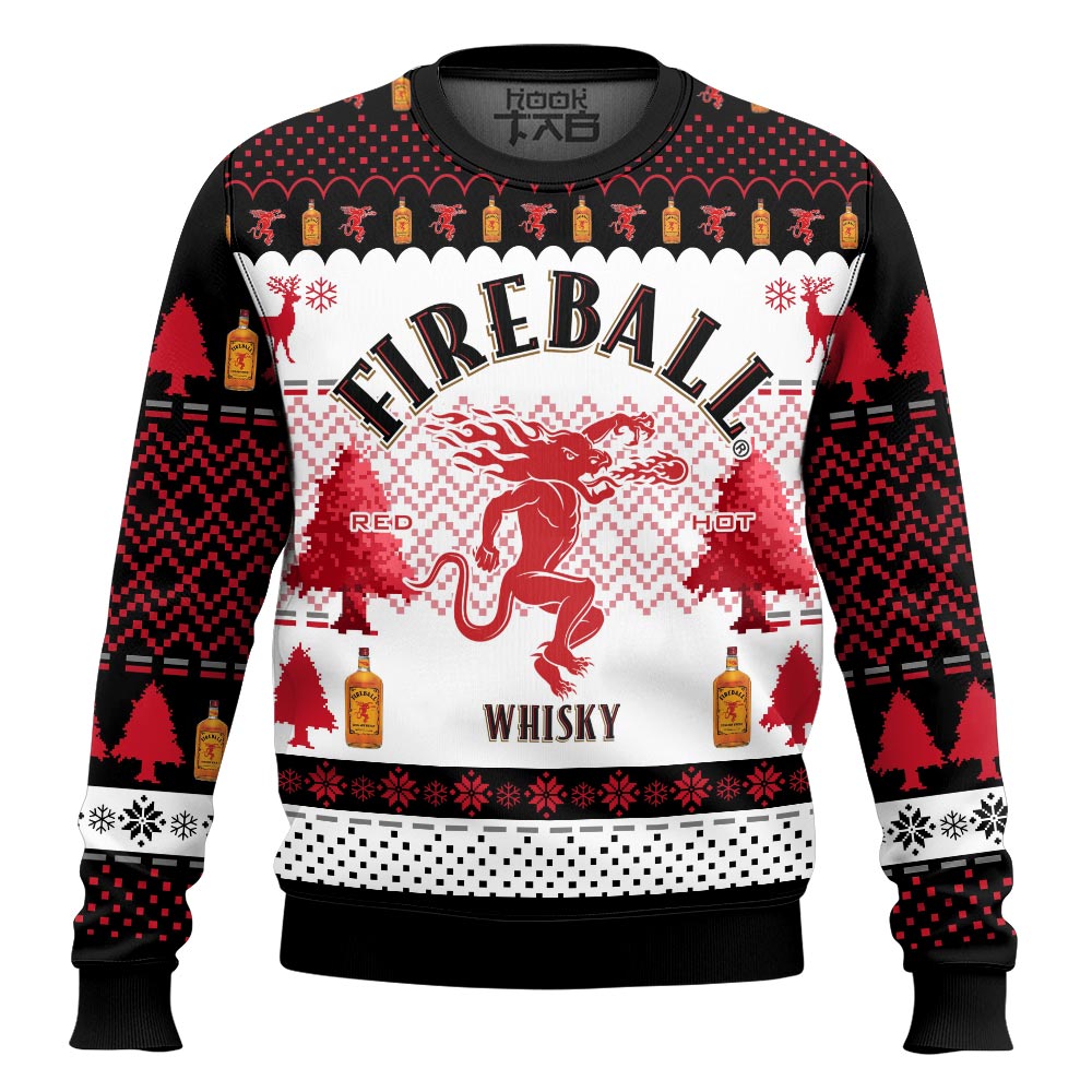 Hooktab Fireball Red Hot Whisky Ugly Christmas Sweater Hooktab Fireball Red Hot Whisky Ugly Christmas Sweater
