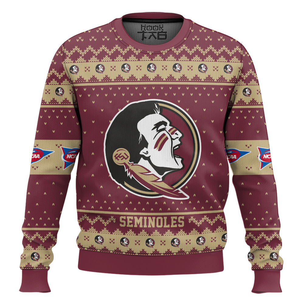 Hooktab Florida State Seminoles - Custom Name And Number Ugly Christmas Sweater Hooktab Florida State Seminoles - Custom Name And Number Ugly Christmas Sweater