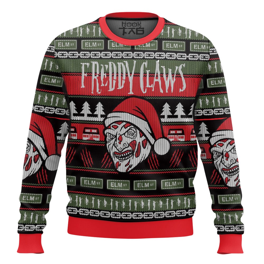Hooktab Freddy Claws A Nightmare On Elm Street Ugly Christmas Sweater Hooktab Freddy Claws A Nightmare On Elm Street Ugly Christmas Sweater