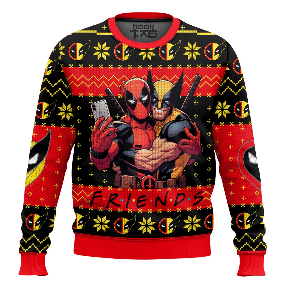 Hooktab F.r.i.e.n.d Deadpool And Wolverine Ugly Christmas Sweater Hooktab F.r.i.e.n.d Deadpool And Wolverine Ugly Christmas Sweater