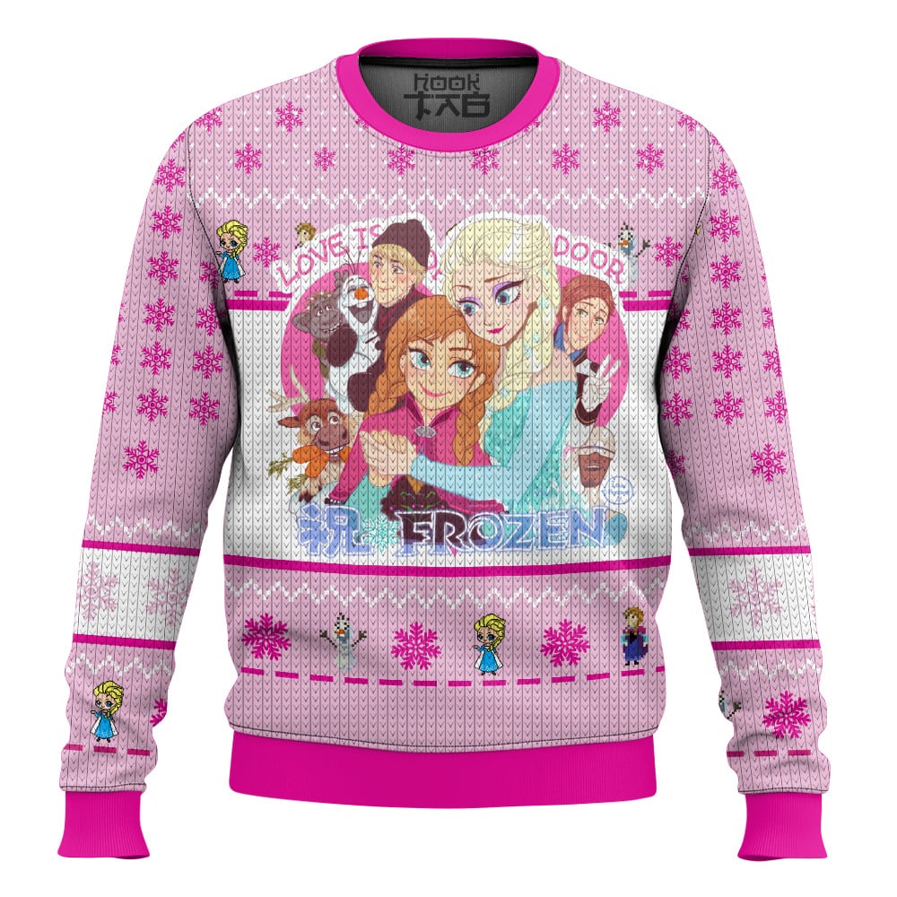 Hooktab Frozen Love Is An Open Door Ugly Christmas Sweater Hooktab Frozen Love Is An Open Door Ugly Christmas Sweater