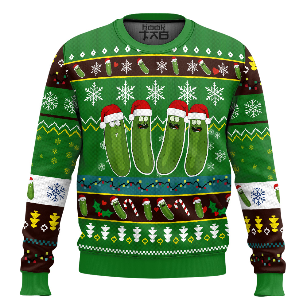 Hooktab Funny Pickle Rick And Morty Ugly Christmas Sweater Hooktab Funny Pickle Rick And Morty Ugly Christmas Sweater