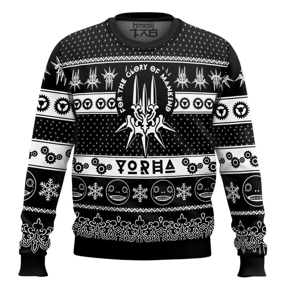 Hooktab Game Of The Yorha Nier Automata Ugly Christmas Sweater Hooktab Game Of The Yorha Nier Automata Ugly Christmas Sweater
