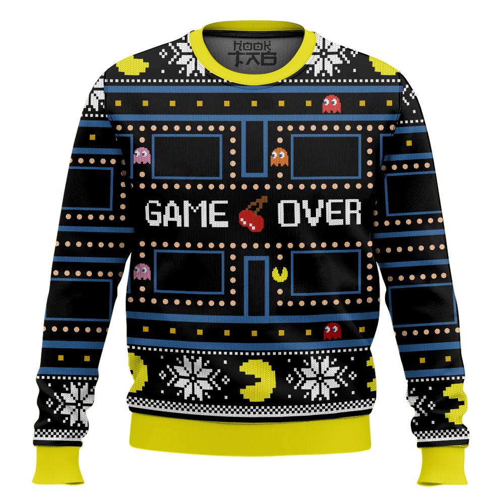Hooktab Game Over Pac Man Ugly Christmas Sweater Hooktab Game Over Pac Man Ugly Christmas Sweater