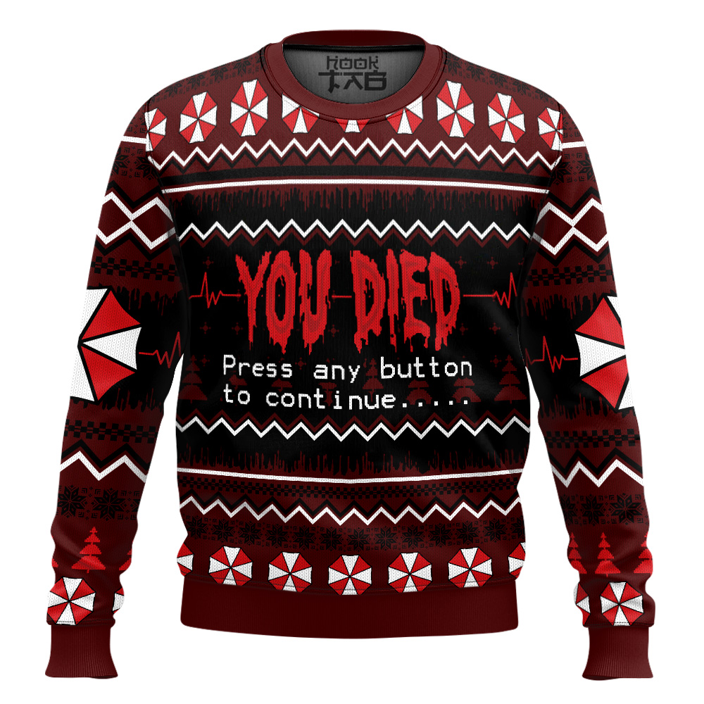 Hooktab Game Over Resident Evil Ugly Christmas Sweater Hooktab Game Over Resident Evil Ugly Christmas Sweater