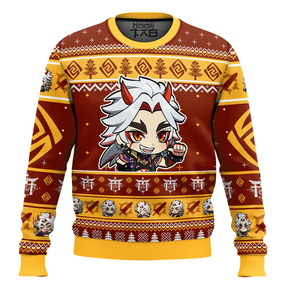 Hooktab Genshin Impact Arataki Itto Ugly Christmas Sweater Hooktab Genshin Impact Arataki Itto Ugly Christmas Sweater