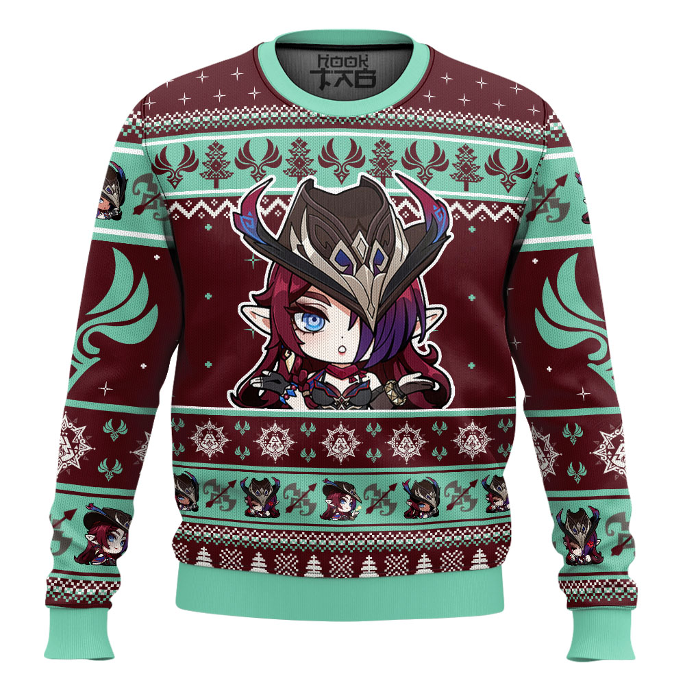 Hooktab Genshin Impact Chasca Ugly Christmas Sweater Hooktab Genshin Impact Chasca Ugly Christmas Sweater