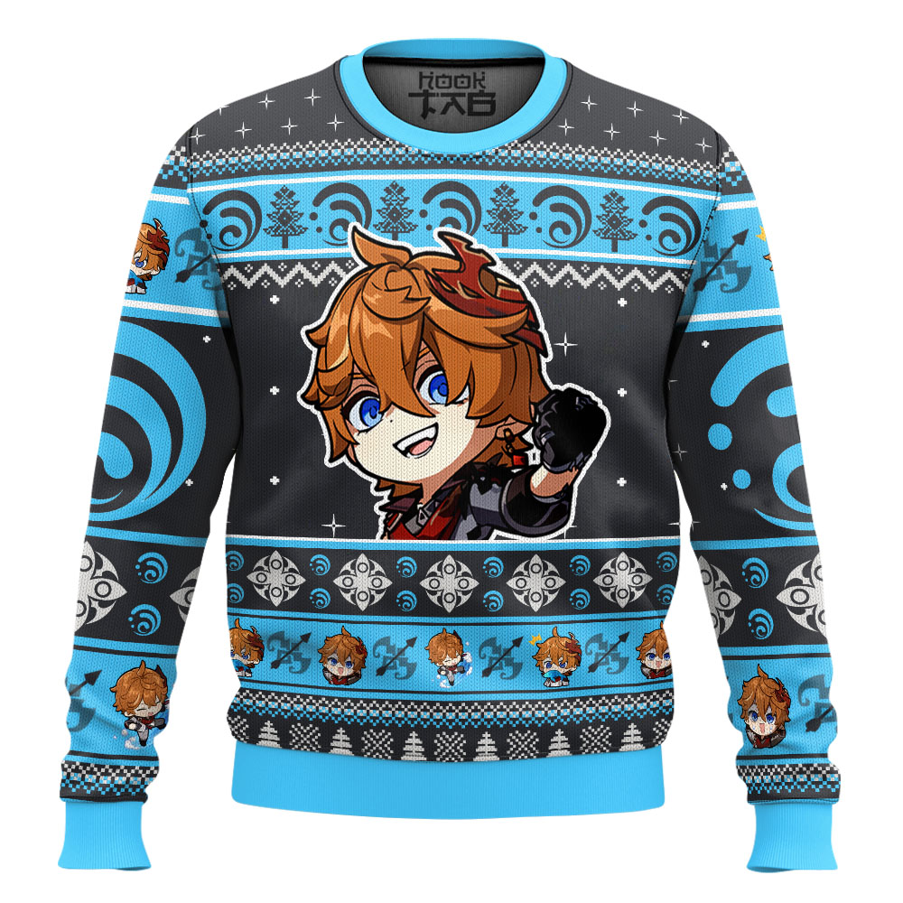 Hooktab Genshin Impact Tartaglia Ugly Christmas Sweater Hooktab Genshin Impact Tartaglia Ugly Christmas Sweater