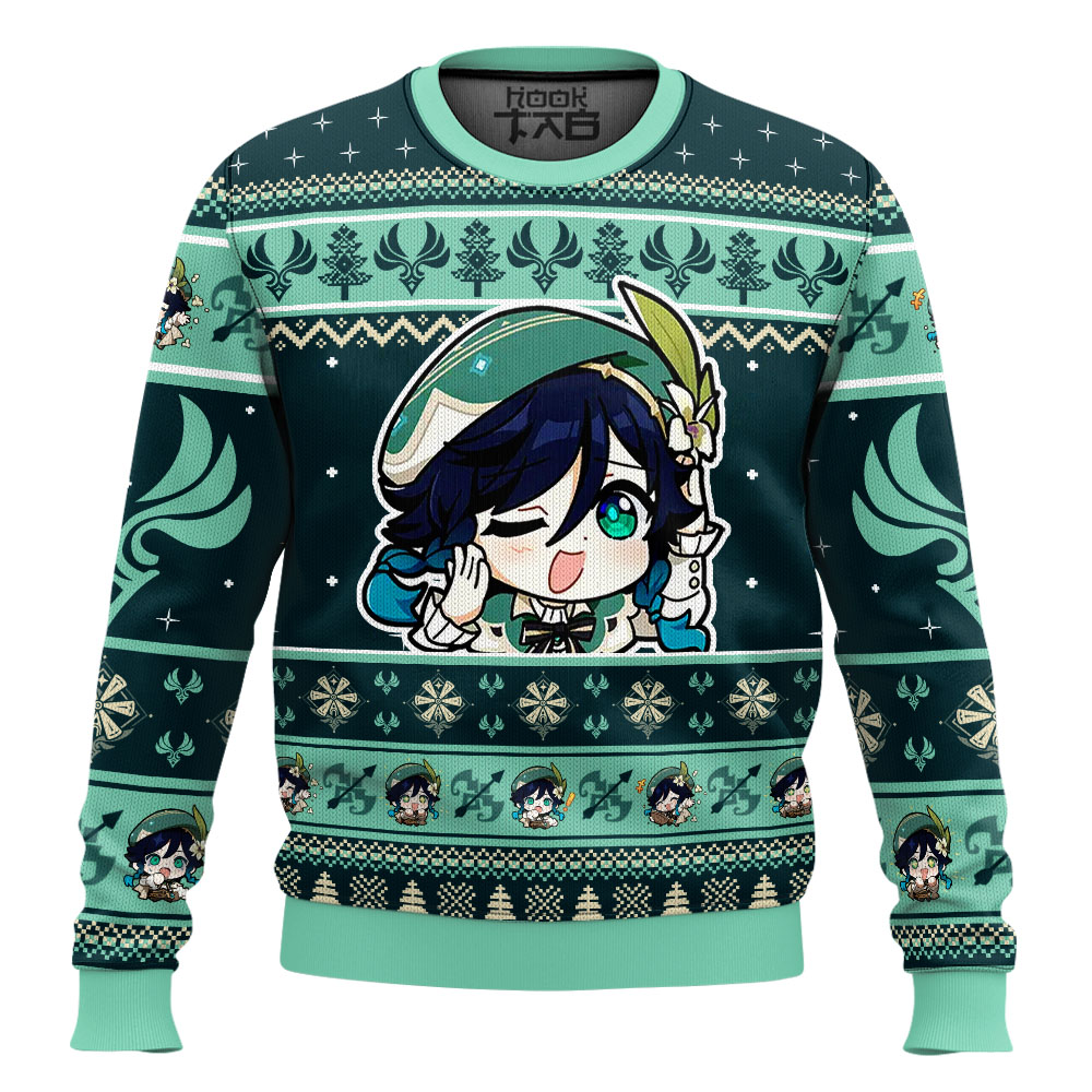 Hooktab Genshin Impact Venti Ugly Christmas Sweater Hooktab Genshin Impact Venti Ugly Christmas Sweater
