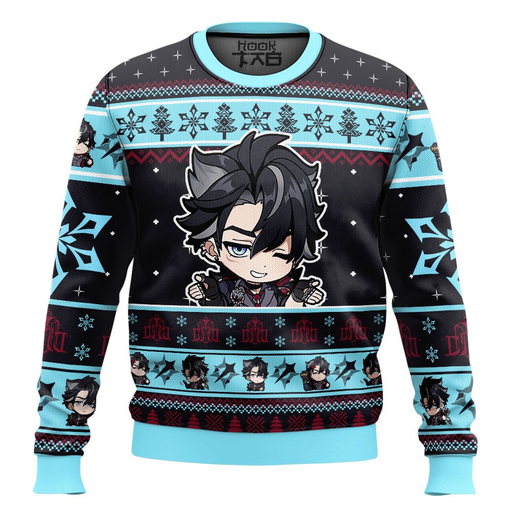 Hooktab Genshin Impact Wriothesley Ugly Christmas Sweater Hooktab Genshin Impact Wriothesley Ugly Christmas Sweater