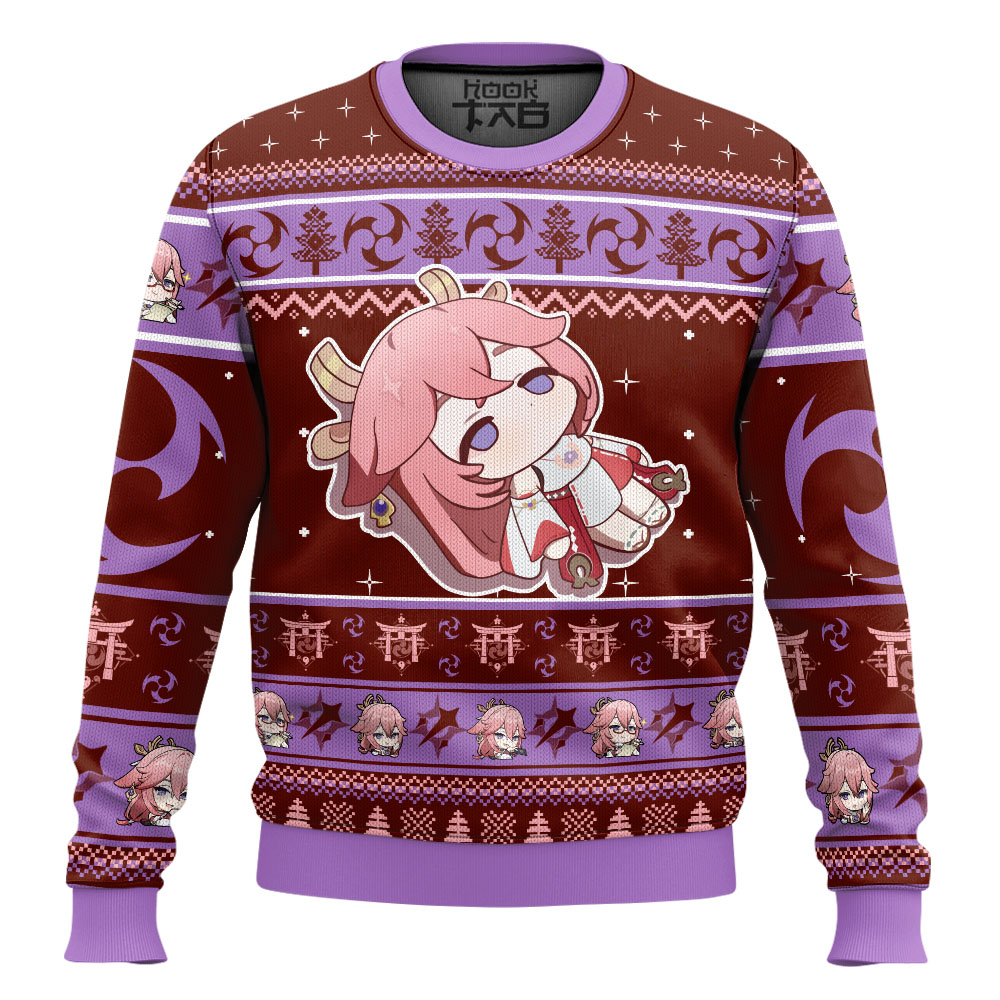 Hooktab Genshin Impact Yae Miko Ugly Christmas Sweater Hooktab Genshin Impact Yae Miko Ugly Christmas Sweater