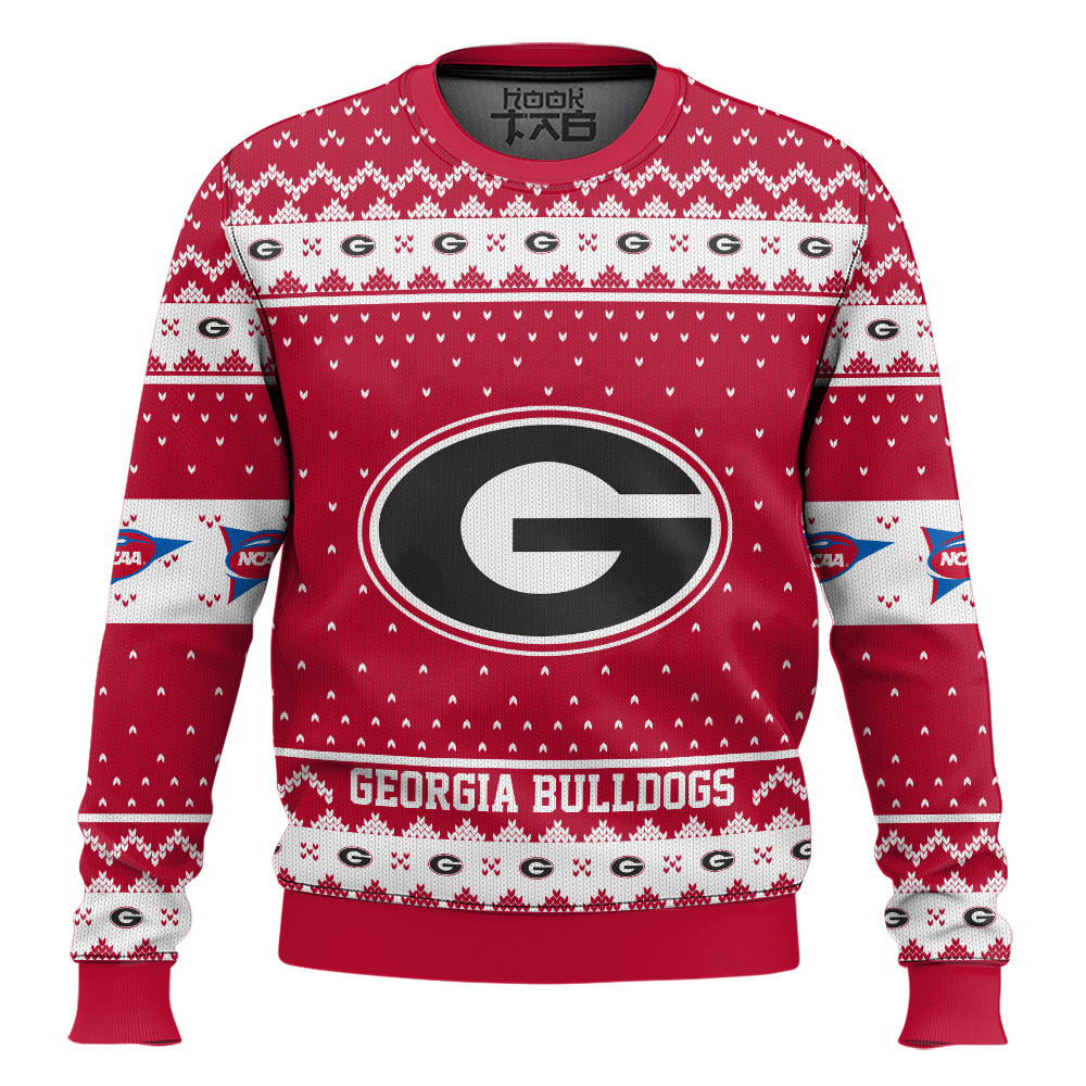 Hooktab Georgia Bulldogs - Custom Name And Number Ugly Christmas Sweater Hooktab Georgia Bulldogs - Custom Name And Number Ugly Christmas Sweater