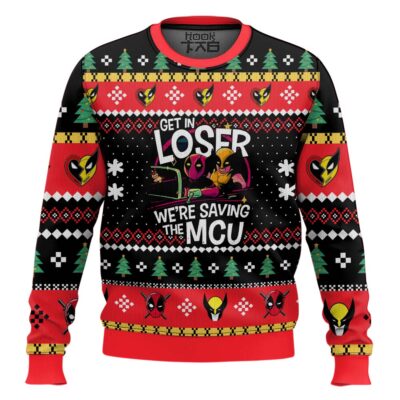 Get In Loser We're Saving MCU Deadpool & Wolverine Ugly Christmas Sweater