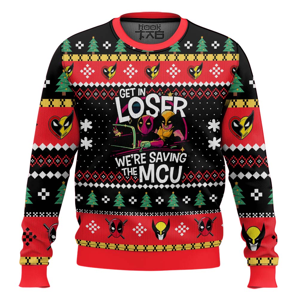 Hooktab Get In Loser We're Saving MCU Deadpool & Wolverine Ugly Christmas Sweater Hooktab Get In Loser We're Saving MCU Deadpool & Wolverine Ugly Christmas Sweater