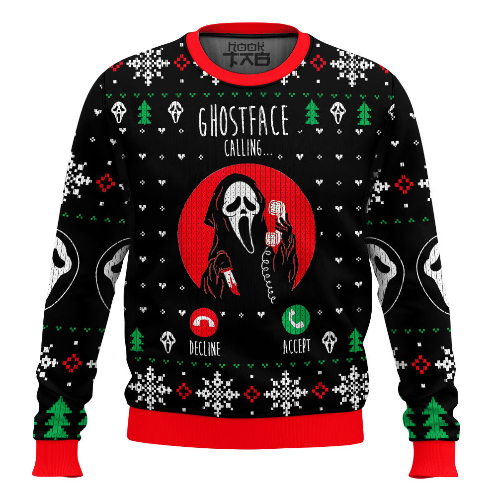 Hooktab Ghostface Calling Scream Ugly Christmas Sweater Hooktab Ghostface Calling Scream Ugly Christmas Sweater