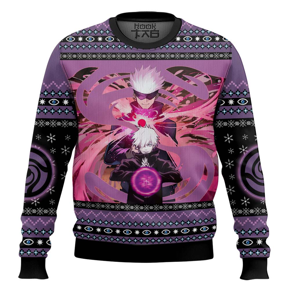 Hooktab Gojo Satoru Domain Expansion Jujutsu Kaisen Ugly Christmas Sweater Hooktab Gojo Satoru Domain Expansion Jujutsu Kaisen Ugly Christmas Sweater