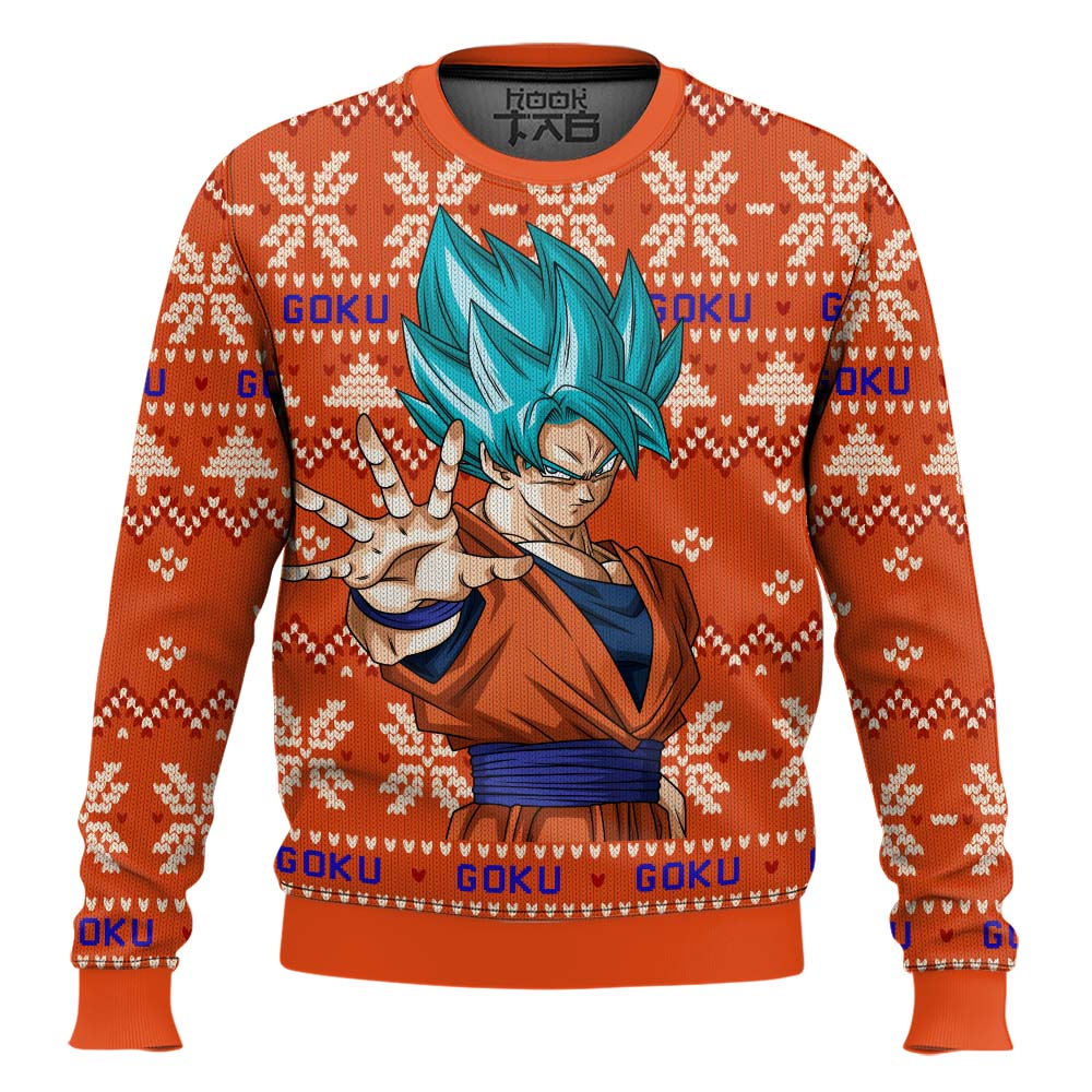 Hooktab Goku Blue Dragon Ball Z Ugly Christmas Sweater Hooktab Goku Blue Dragon Ball Z Ugly Christmas Sweater