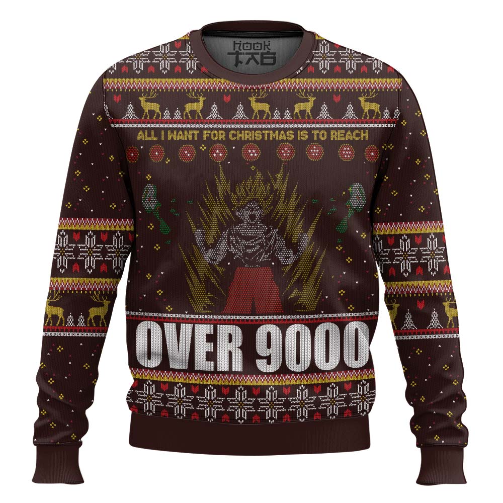 Hooktab Goku Over 9000 Dragon Ball Z Ugly Christmas Sweater Hooktab Goku Over 9000 Dragon Ball Z Ugly Christmas Sweater