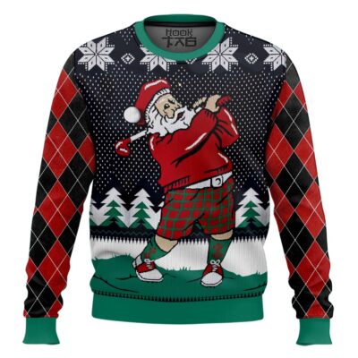 Golf Swing Santa Claus Ugly Christmas Sweater