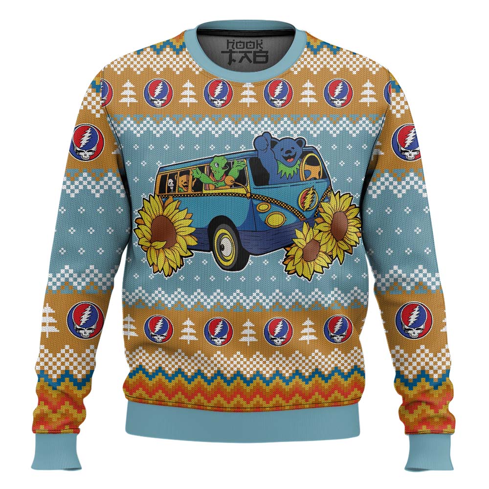 Hooktab Grateful Dead Sunflower Ugly Christmas Sweater Hooktab Grateful Dead Sunflower Ugly Christmas Sweater