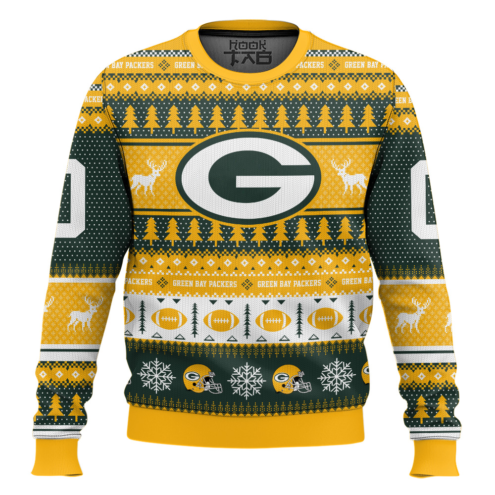 Hooktab Green Bay Packers - Custom Name And Number Ugly Sweater Hooktab Green Bay Packers - Custom Name And Number Ugly Sweater