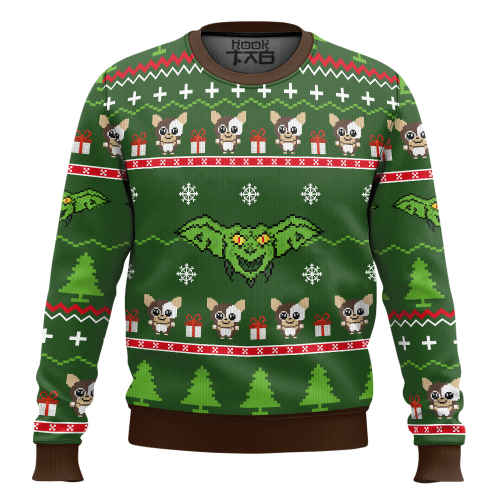 Hooktab Green Gremlins Ugly Christmas Sweater Hooktab Green Gremlins Ugly Christmas Sweater
