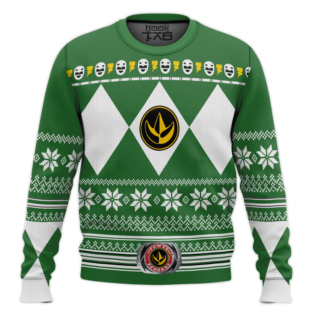 Hooktab Green Ranger Mighty Morphin Power Ranger Ugly Christmas Sweater Hooktab Green Ranger Mighty Morphin Power Ranger Ugly Christmas Sweater