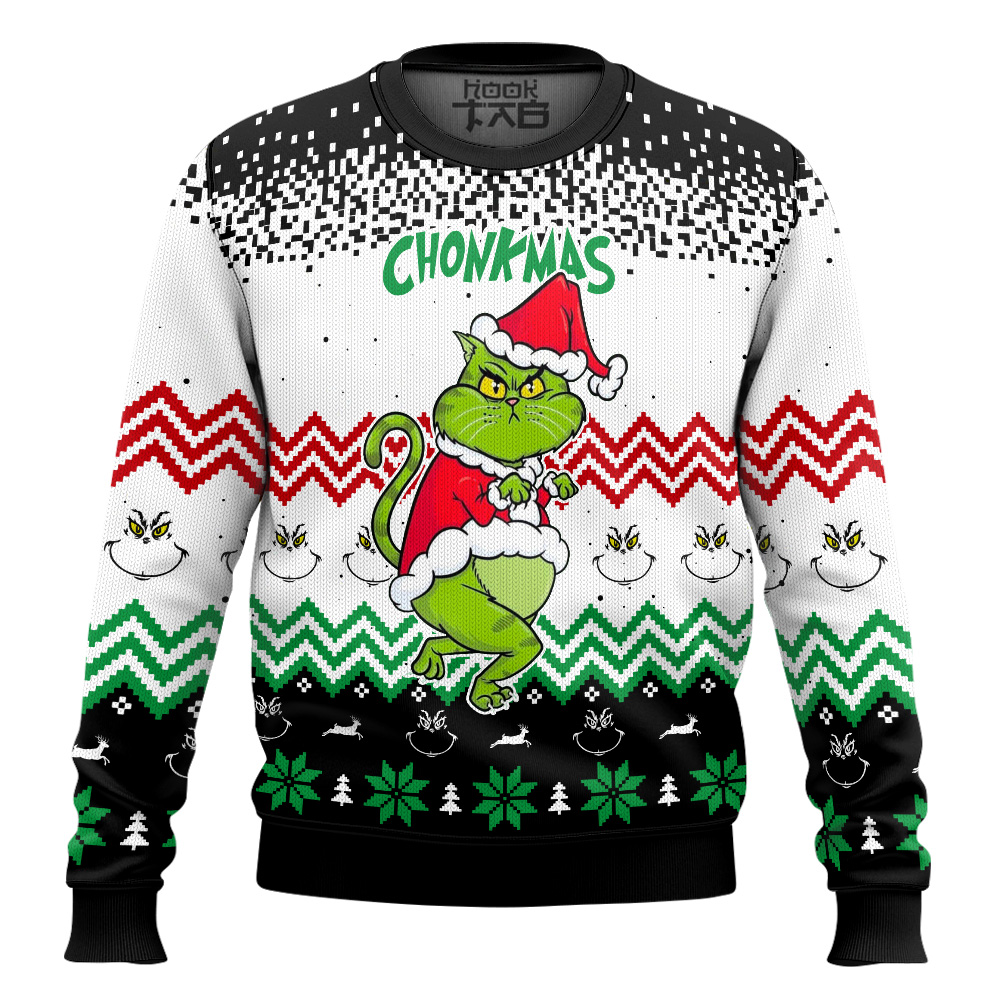 Hooktab Grinch Cat Chonkmas Ugly Christmas Sweater Hooktab Grinch Cat Chonkmas Ugly Christmas Sweater