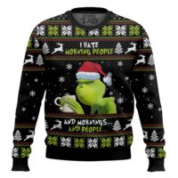 Hooktab Grinch I Hate Morning People Ugly Christmas Sweater